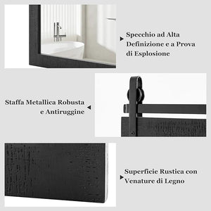Specchio da Parete 76,5 x 56 cm, Specchio Rettangolare con Cornice in Legno e Staffa in Metallo, Specchio da Bagno Corridoio Soggiorno, Bianco (Nero)