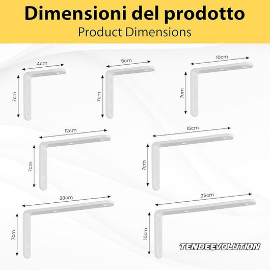 Staffa Angolare Acciaio Pesante Laccato Bianco, 10cm, ad L, Versatile per Mensole, Tende, Scaffali - Design senza Saetta