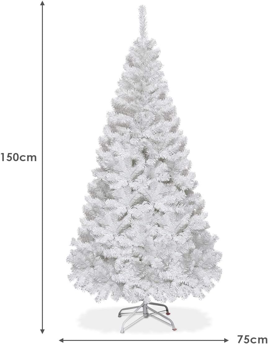 Albero di Natale 150/180/210/240 cm, Albero di Natale Bianco con 350/650/950/1138 Rami in PVC e Supporto in Metallo, Albero di Natale Artificiale per Casa, Ufficio e Negozio (150 cm)