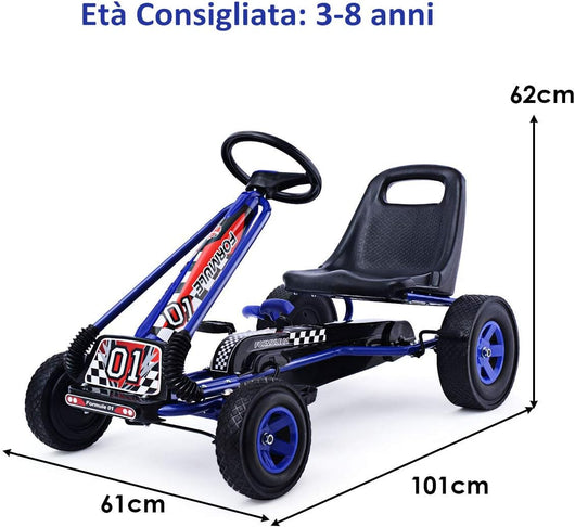 Go Kart a Pedali per Bambini, con Sedile Regolabile e Freno a Mano, Go Kart Veicolo per Bambini 3-8 Anni, Portata Massima 30 kg (Blu)