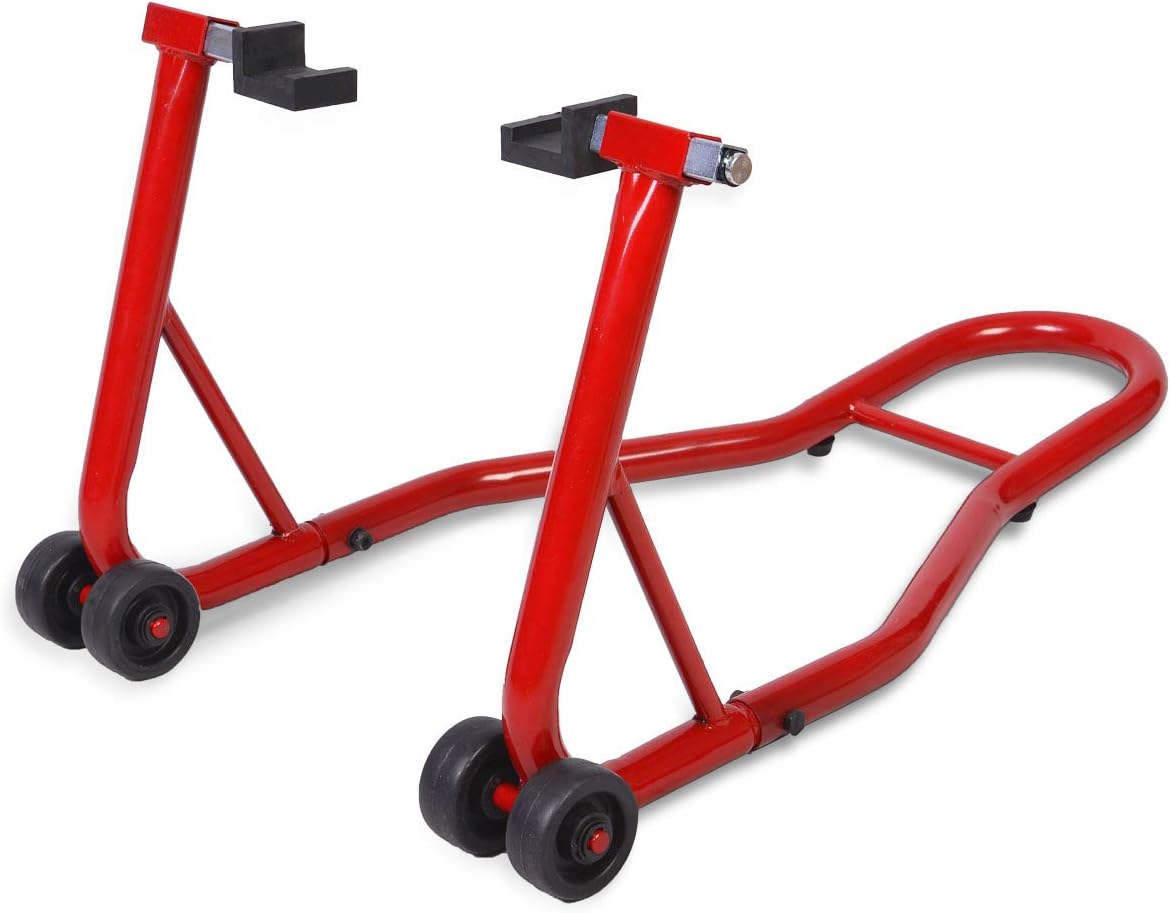 Cavalletto per Moto, Cavalletto Posteriore Moto Universale, Regolabile in Larghezza (rosso)