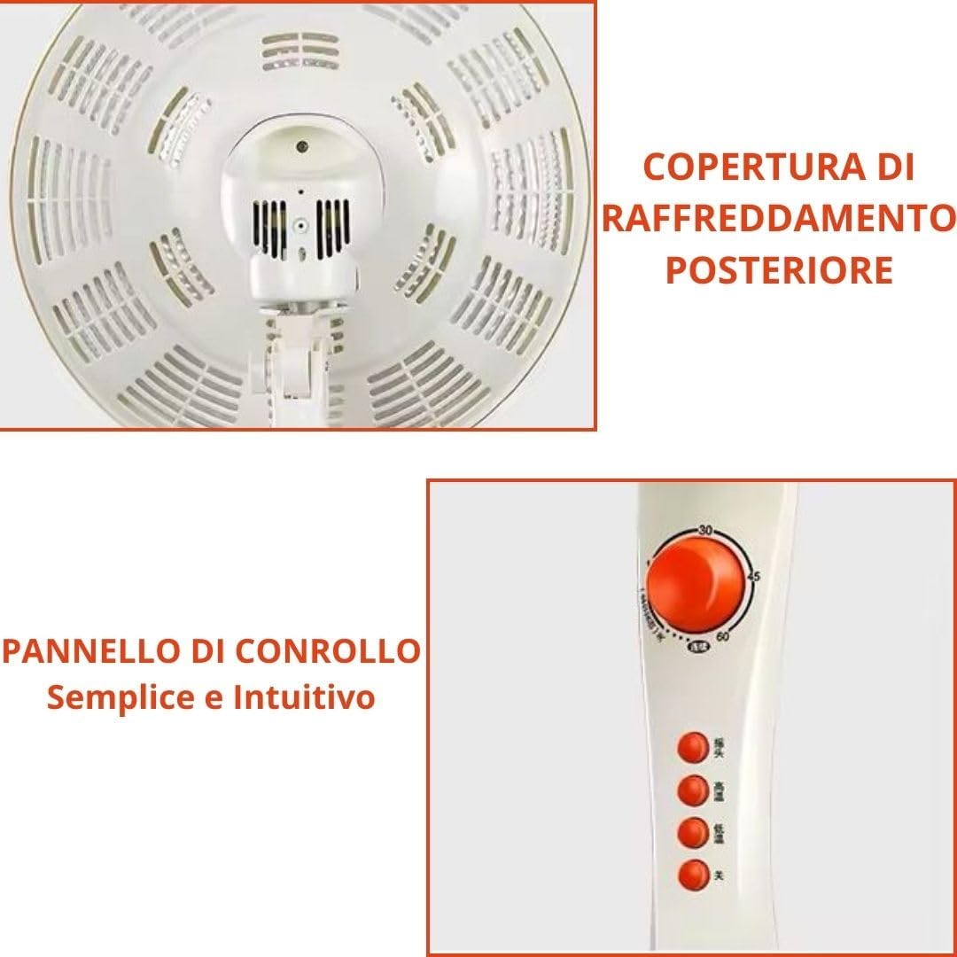 Stufa Piantana a Carbonio, Ventilatore Aria Calda, Oscillante 90°, Riscaldamento Rapido 500W/1000W, Sicura Antiribaltamento, Regolazione Potenza per Casa e Ufficio.