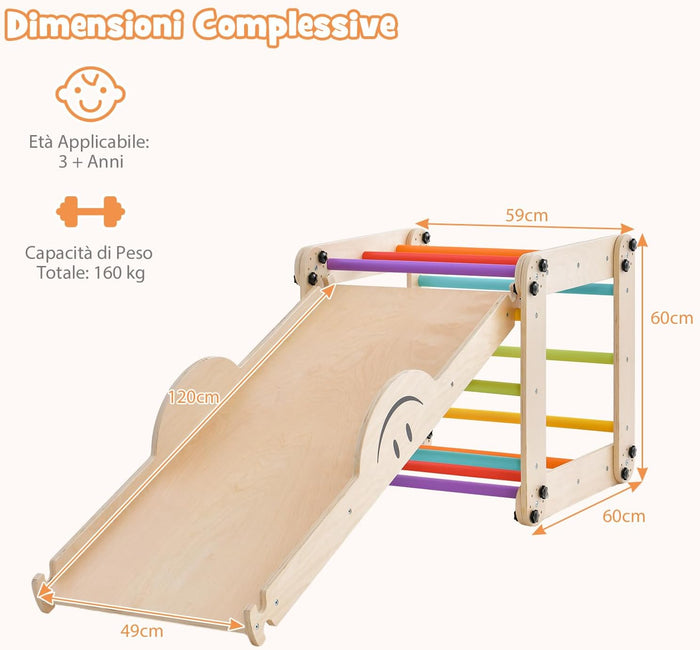 5 in 1 Set da Arrampicata per Bambini, Giochi da Arrampicata Pieghevoli in Legno con Rampe Regolabili e Reversibili, Scala da Arrampicata per Bambini 3+ Anni (Colorato)