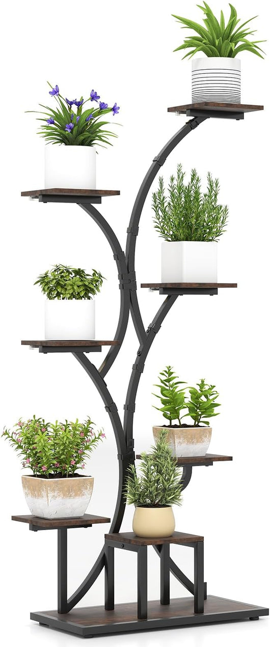 Scaffale per Piante da Interno ed Esterno, Porta Piante con Luci di Crescita, 8 Ripiani in Metallo ad Angolo, Porta Vasi per Balcone, Giardino e Soggiorno, 67 x 30 x 146 cm