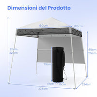 Gazebo Pop-up da Esterno 182 x 182 cm, Gazebo Pieghevole con 1 Parete Laterale, Gambe Inclinabili Regolabili e 4 Picchetti, Tendone Impermeabile per Feste, Campeggio e Picnic (Bianco)