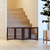 Cancelletto per Cani in Legno Massello, Cancello per Cani da Interno Girevole e Pieghevole, con 4 Ante, Cuscinetti Antiscivolo e Serratura, Ideale per Cani di Piccola/Media Taglia