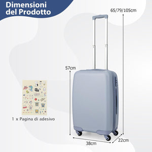 Valigia da Viaggio con Ruote Girevoli, Valigia Trolley con Manico Regolabile in Altezza, Guscio Rigido in PC, 38 x 22 x 57 cm (Blu)