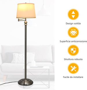 Lampada da Terra Design e Vintage, Lampada a Stelo da Terra con Braccio Girevole, Ideale per Soggiorno, Camera da Letto e Studio