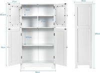 Armadietto del Bagno con 4 Ante, Armadietto con Ante di Vetro, Credenza di Legno con Mensole Regolabili, Organizer Multiuso per Casa Corridoio Salone Ufficio, Bianco