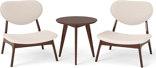 Sedie in Set di 2 con Tavolino, Sedie Relax da Salotto Imbottite in Tessuto di Velluto di Pecora con Struttura in Legno Massello, Poltrona Ergonomica da Lettura per Soggiorno (Beige)