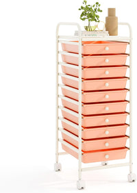 Carrello con 10 Cassetti da Stoccaggio, Cassettiera di Metallo e Plastica, Contenitore Multiuso con Ruote a Freno, per Casa e Ufficio (Arancia)