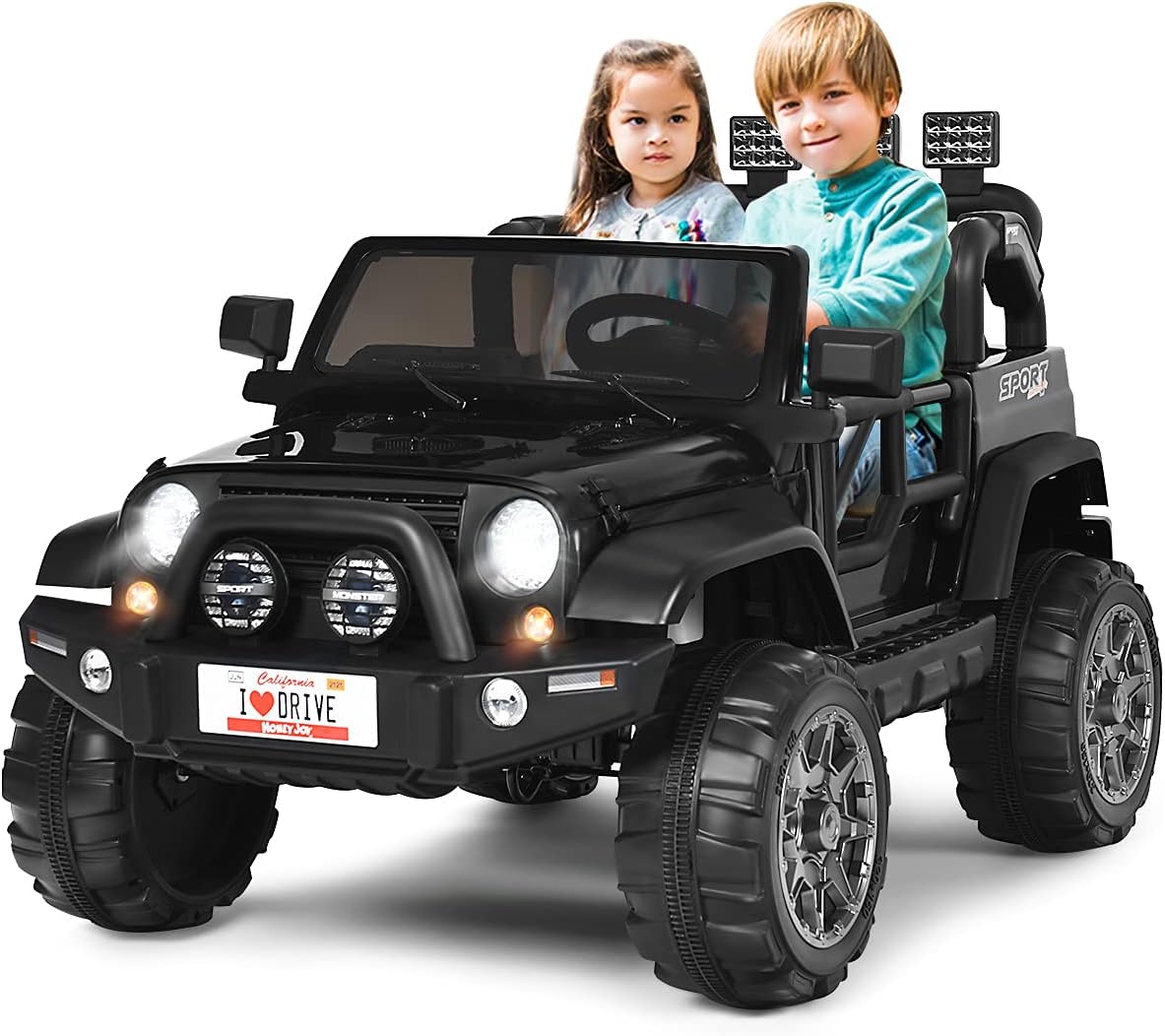 Auto Macchina Elettrica per Bambini 12V, Veicolo Elettrico a Batteria a 2 Posti, con Telecomando 2,4 G, Porta USB e AUX, per Bambini 3+ Anni (Nero)