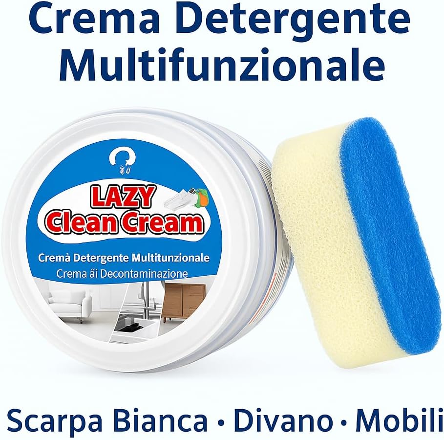 Pasta Pulente Multiuso 400g, con Spugna + Panno Magico Microfibra, Anticalcare Doccia, Azione Antigoccia, Brilla Acciaio, Vetri e Superfici, Detergente Universale Biodegradabile.