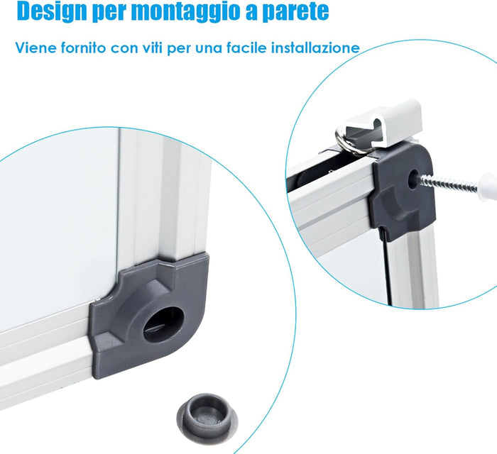 Lavagna Magnetica Bianca, Lavagna Cancellabile con Cornice in Alluminio per Scuola Casa Ufficio, Vari Dimensioni Disponibili (90 x 60 cm)
