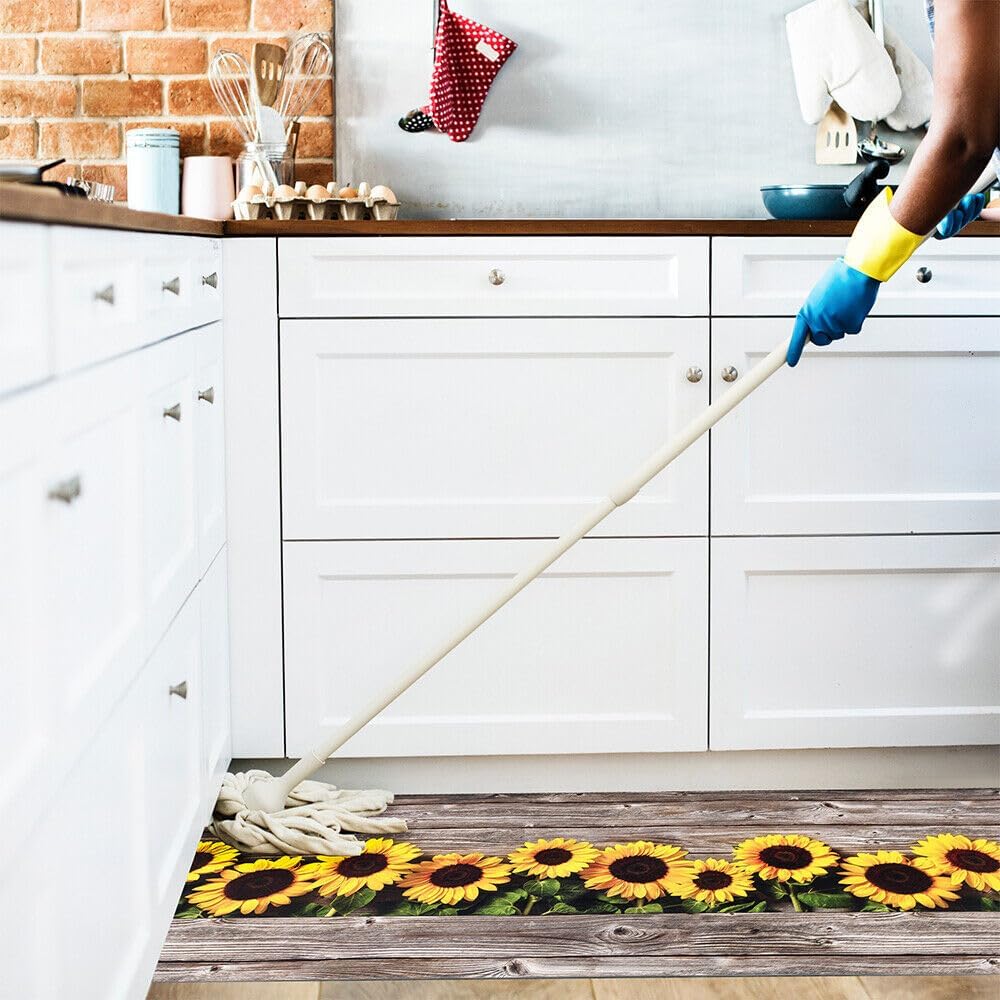 Tappeto Cucina Pvc Antimacchia 51x360 cm Parquet Girasoli Passatoia Antiscivolo Antisfilo Lavabile