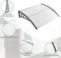 Tettoia per Porta Finestra, Pensilina Tettoia per Porta in Policarbonato, per Protezione da Sole, Pioggia, Neve, per Balcone, Finestre e Porte (Trasparente, 122 x 99 x 28cm)