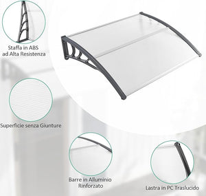 Tettoia per Porta Finestra, Pensilina Tettoia per Porta in Policarbonato, per Protezione da Sole, Pioggia, Neve, per Balcone, Finestre e Porte (Trasparente, 122 x 99 x 28cm)