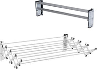 Stendibiancheria da Parete con 8 Aste in Acciaio Inox, Stendino da Parete per Bagno/Lavanderia, Stendino a Muro Richiudibile e Salvaspazio, Argento (50-86 x 63 x 22 cm)