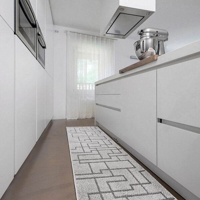 Tappeto Casa Cucina 3D 50x290 Cm Design Geometrico Moderno Assorbente Antiscivolo Grigio