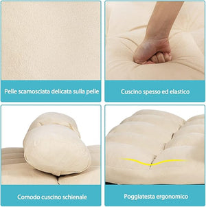 Divano Letto da Terra con 2 Cuscini, Divano Letto Pieghevole con Schienale Regolabile a 6 Livelli, Ideale per Camera da Letto e Soggiorno (Beige)