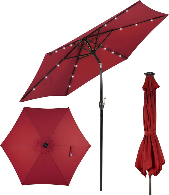 Ombrellone da Giardino con Led Luci ?270 cm, Parasole da Esterno Ombrello da Spiaggia (Rosso)