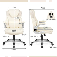 Sedia da Ufficio Girevole, Sedia da Scrivania in Ecopelle con Funzione Dondolo e Altezza Regolabile, Sedia con Ruote per Ufficio e Studio, Carico Massimo 160 kg