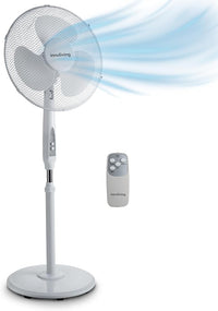 Innoliving Ventilatore a Piantana INN-503ROUNDR con Telecomando, Griglia Mesh, Diametro 40 cm, 3 Velocità, Oscillazione, Altezza Regolabile, Base Rotonda