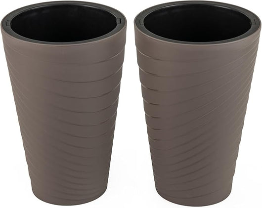 Set di 2 Vasi da Fiori Alti 45 cm, Vasi per Piante da Interno ed Esterno, con Manico, Fori di Drenaggio, Vasi Rotondi a Spirale Testurizzata per Giardino, Patio e Veranda