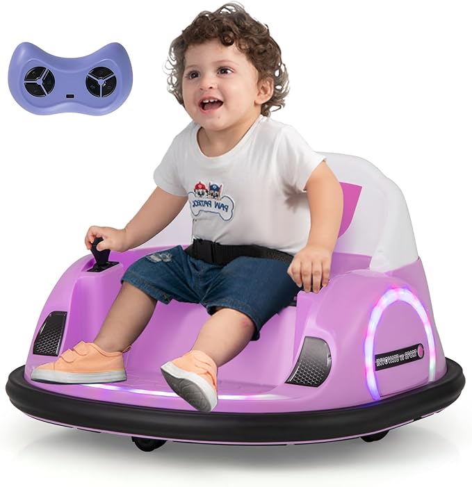 Autoscontro Elettrico per Bambini, Macchina Elettrica per Bambini con Luci LED, Connessione Wireless, Musica Giro a 360°, Macchina Cavalcabile per Bambini 18+ Mesi (Rosa)