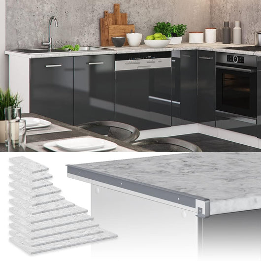 Top cucina R-Line, Bianco/marmo, 80 cm, adatto per il montaggio su mobili base e piani di lavoro