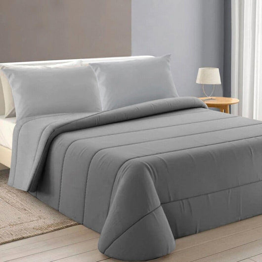Trapunta Piumone Invernale Double Face 250gr Coperta Calda Letto 1 Pz Made In Italy Grigio