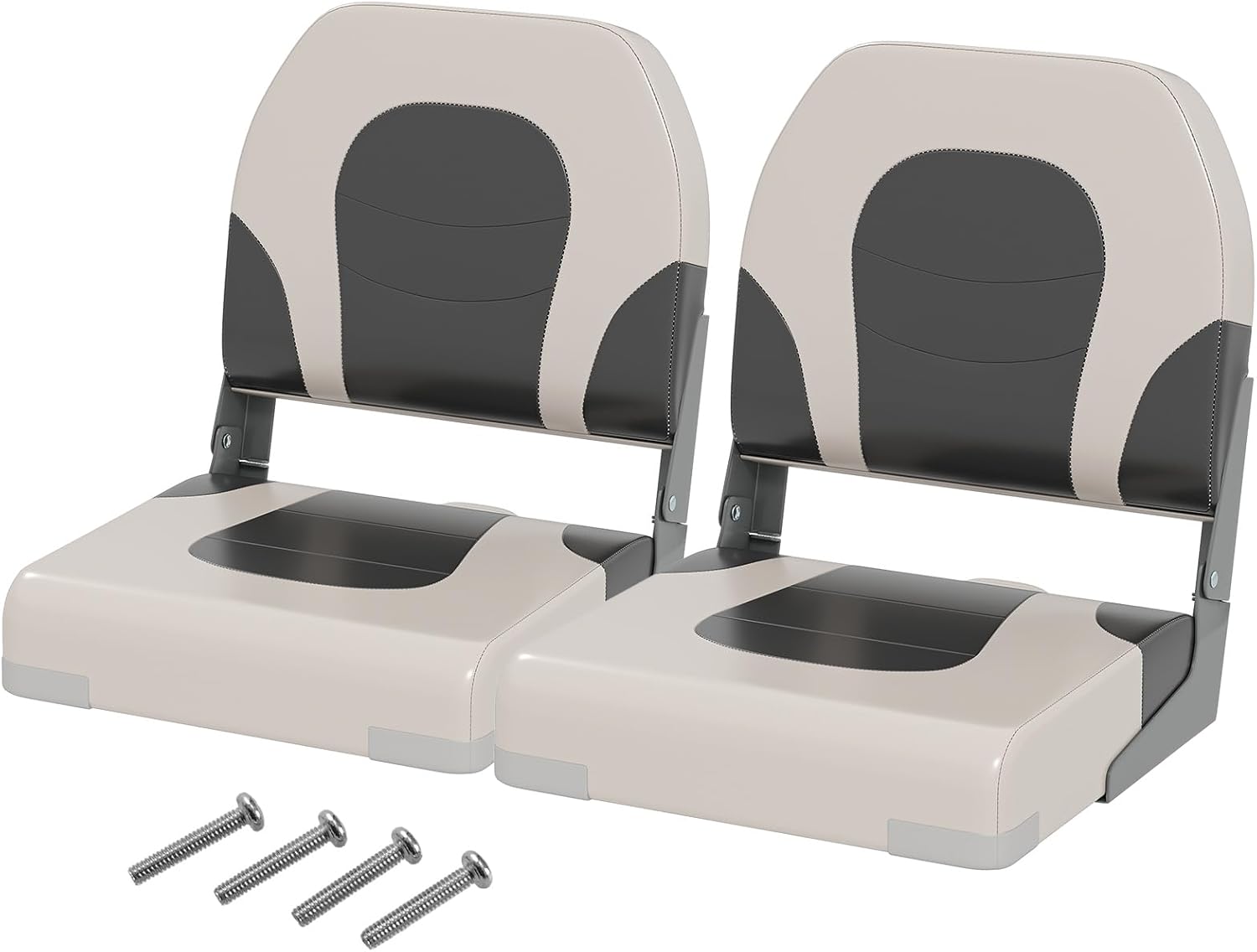 Set di 2 Sedie da Barca, Sedili da Barca Pieghevole Morbide Imbottite Spesse, Sedile Nautica Ergonomico per Imbarcazioni da Pesca, 51 x 42 x 49 cm, Bianco e Girigio