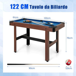 Tavolo da Biliardo, Tavolo da Gioco Biliardo in Legno con Set di Palline 2 Steccette 2 Gessi Triangolo Spazzola, Mini Tavolo da Biliardo per Sala Giochi bar Palestra, 122x61x76 cm