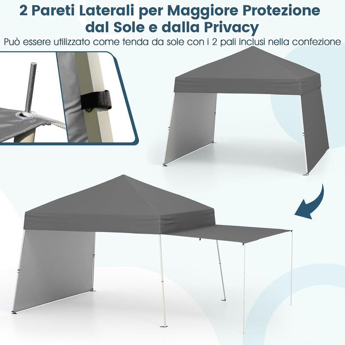 Gazebo Pieghevole 430 x 280 cm, Gazebo da Esterno con Pareti Laterali Convertibili in Tenda da Sole, 8 Picchetti, 4 Corde Antivento, Tendone Impermeabile per Feste (Grigio)