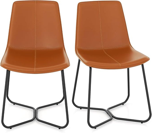 Set di 2 Sedie per Sala Pranzo con Schienale e Seduta Imbottita in Ecopelle, Sedia per Cucina con Gambe in Metallo, Sedia Vintage Comfortevole per Soggiorno, Capacità di 130 kg, Marrone