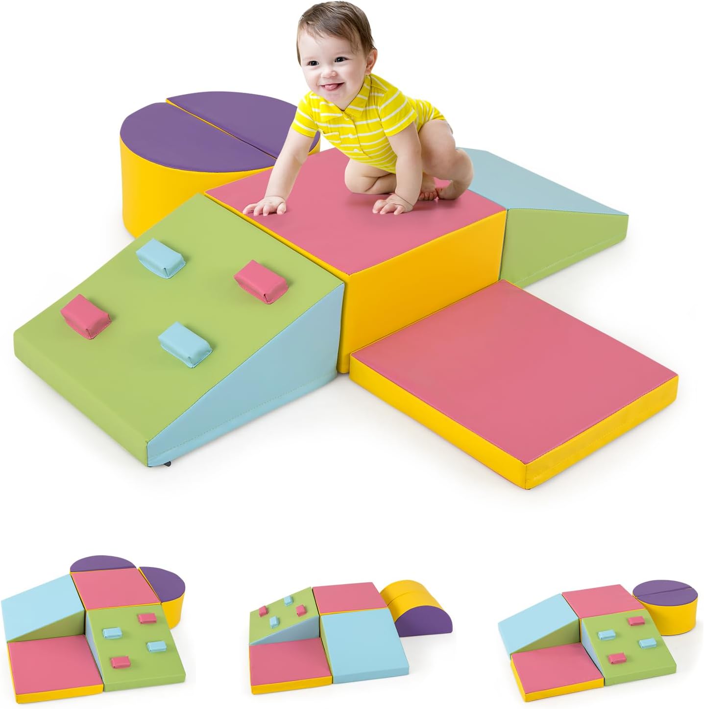 Set di 6 Blocchi di Schiuma per Arrampicata per Bambini, Blocchi in Schiuma per Arrampicarsi e Strisciare, Costruzione Mattoncini Morbidi per Bambini 12+ Mesi (Colorato)