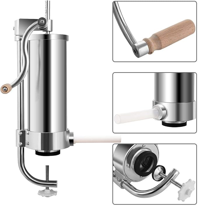 3 kg Insaccatrice per Salsicce, Macchina per la Produzione di Salsicce, Insaccatrice Manuale in Acciaio Inossidabile, Salsicce Siringa con 4 Tubi di Riempimento