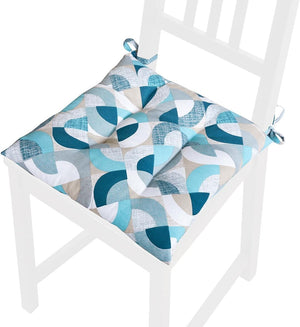 Set 4 Cuscini Sedia Moderni Morbidi Universali A Cerchi Azzurri Blu Coprisedie Cotone Lavabili