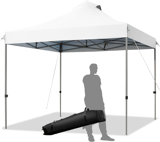 Gazebo Pieghevole da Giardino 3 x 3 m, Gazebo da Esterno con Design Pop Up, Borsa a Ruote, 3 Altezza Regolabile, Ideale per Feste, Giardino e Spiaggia(Bianco)