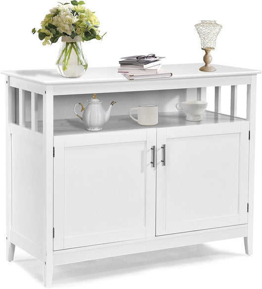 Credenza Cucina Moderna, Mobiletto da Cucina con Ripiano Regolabile e 2 Ante, Mobiletto Multiuso da Soggiorno Sala da Pranzo Ingresso, Bianco