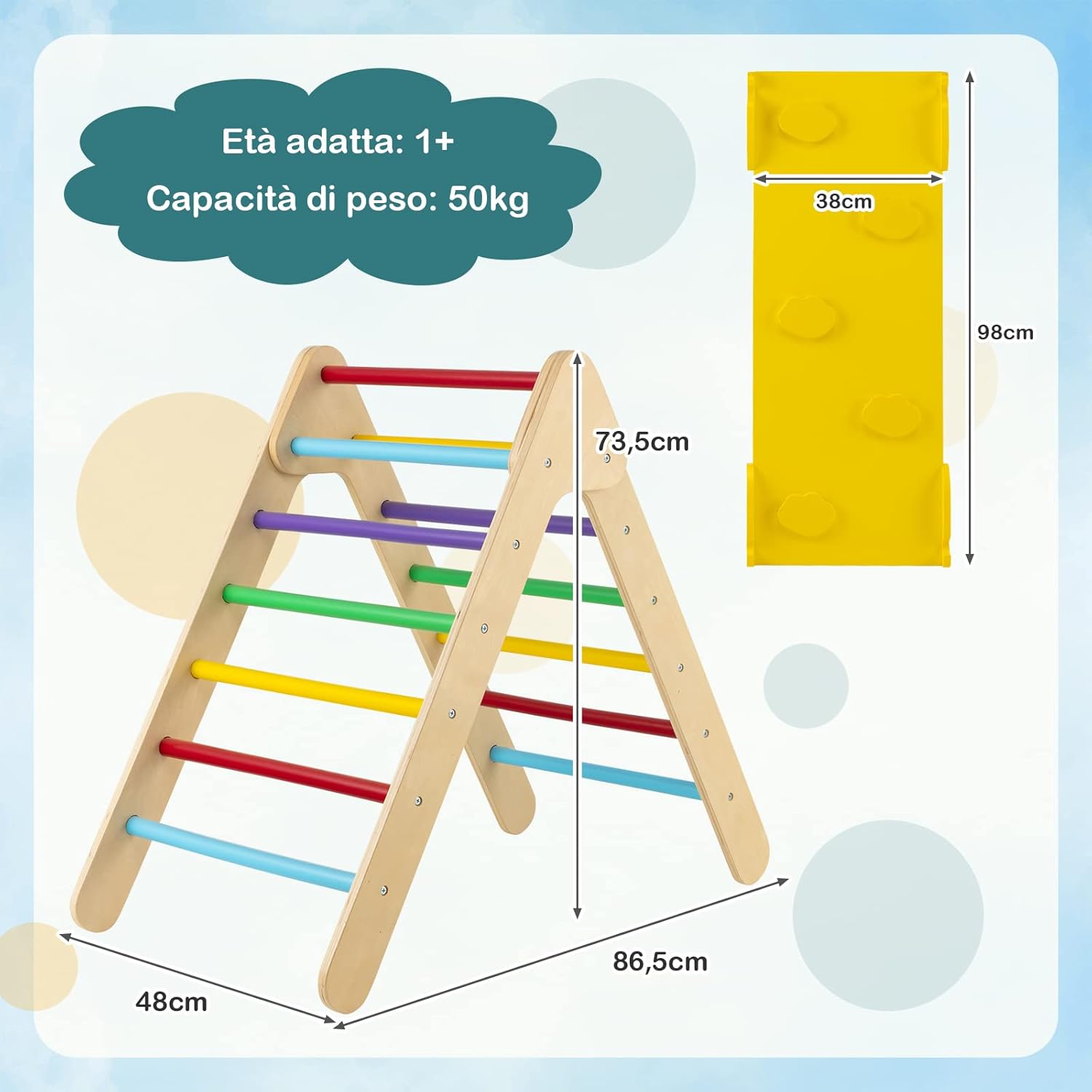Arrampicata Giocattolo a Triangolo per Bambini 3 in 1, Arrampicatore con Rampa di Scivolo a 2 Lati e Inclinazione Regolabile, Ideale per Casa e Nido, Adatto a Bambini con età più di 1 Anno