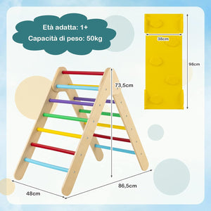 Arrampicata Giocattolo a Triangolo per Bambini 3 in 1, Arrampicatore con Rampa di Scivolo a 2 Lati e Inclinazione Regolabile, Ideale per Casa e Nido, Adatto a Bambini con età più di 1 Anno