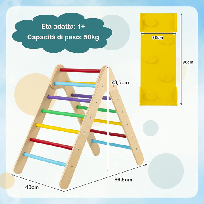 Arrampicata Giocattolo a Triangolo per Bambini 3 in 1, Arrampicatore con Rampa di Scivolo a 2 Lati e Inclinazione Regolabile, Ideale per Casa e Nido, Adatto a Bambini con età più di 1 Anno