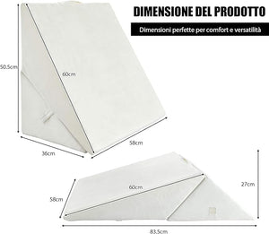 Cuscino a Cuneo per Letto e Divano, Cuscino da Lettura Relax, per Gambe Schiena e Ginocchio, con Fodera Lavabile (Bianco)