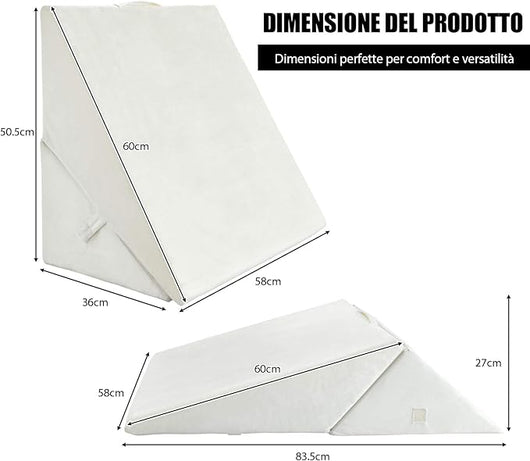 Cuscino a Cuneo per Letto e Divano, Cuscino da Lettura Relax, per Gambe Schiena e Ginocchio, con Fodera Lavabile (Bianco)