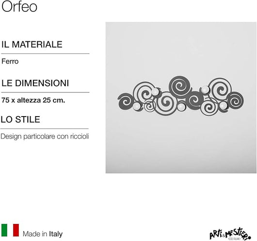 Appendiabiti Orfeo fango da parete con 6 ganci in ferro, design moderno salvaspazio per ingresso, camera e bagno, made in Italy