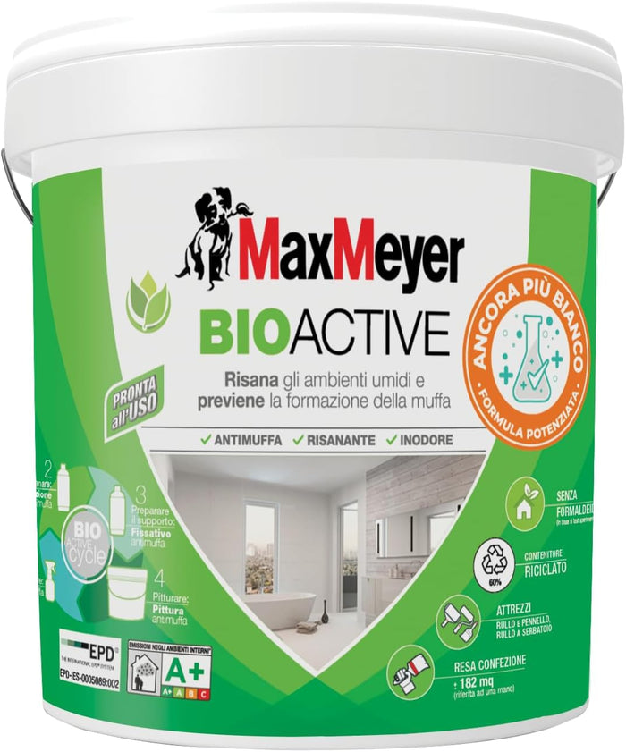 Idropittura Antimuffa per Interni BIOACTIVE A+, Colore Bianco, 14L