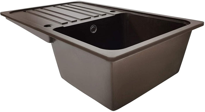 Lavello in granito con 1 vasca e gocciolatoio 76 x 46 cm per lavello cucina da incasso o sottopiano marrone attrezzatura da cucina 01_0000186