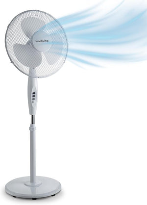 Innoliving Ventilatore a Piantana INN-503ROUND, Griglia Mesh, Diametro 40 cm, 3 Velocità, Oscillazione, Altezza Regolabile, Base Rotonda