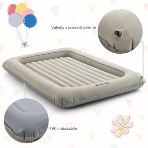 Letto Gonfiabile per Bambini in Viaggio, Set di Materasso Ad Aria Portatile con Pompa Elettrica, Letto Gonfiabile con Barriere Laterali Alte, 165x118x20 cm, Carico150 kg (Grigio)